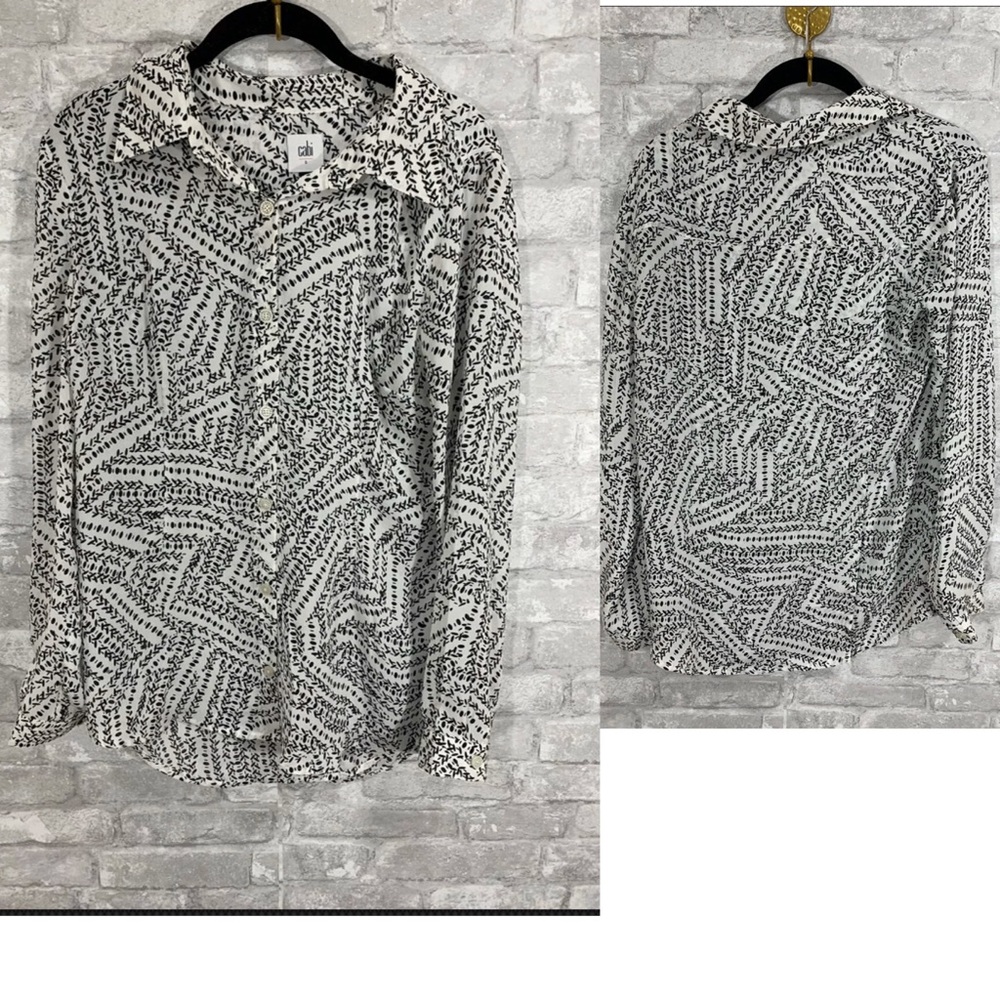 Black White Cabi Split Button Down Print Blouse - image 7